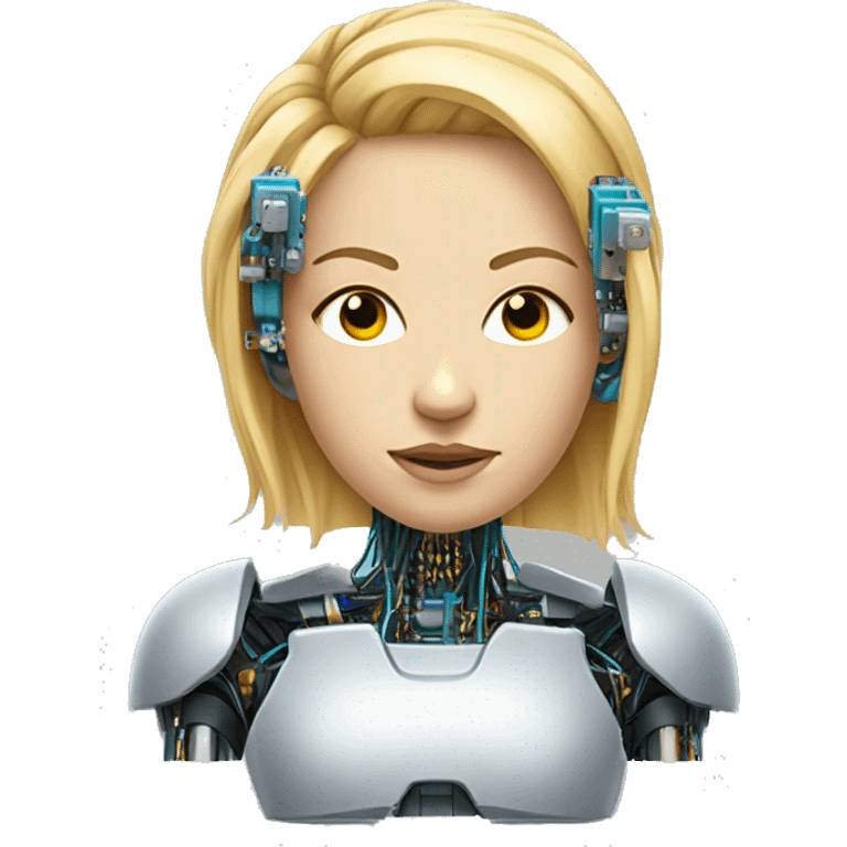 Head of female cyborg with blonde hair and circuits emoji