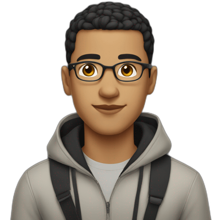 Young man from moroccan with glasses, black hair (buzz cut), looking majestic emoji