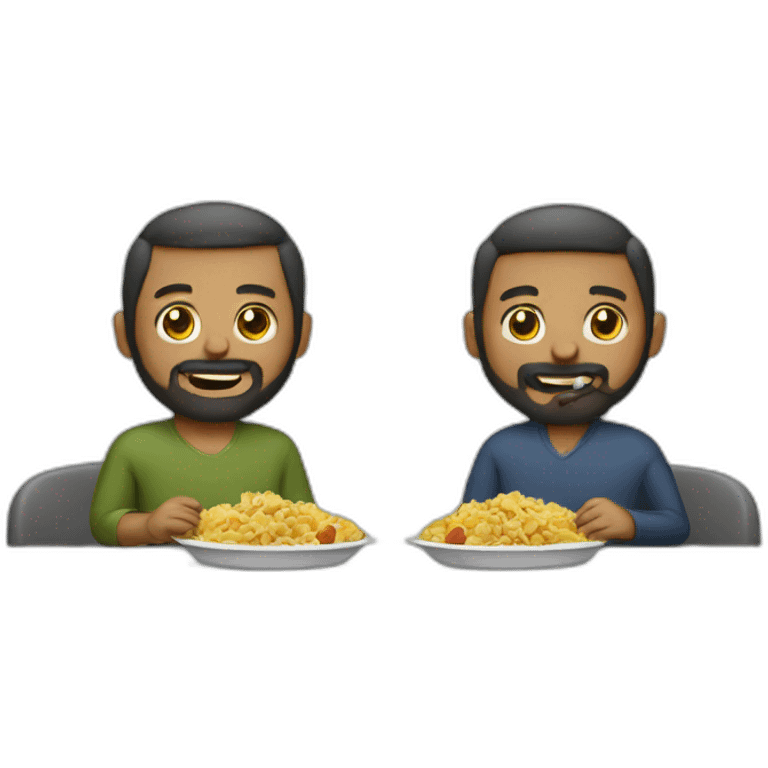 Two man with beard eat lunch emoji