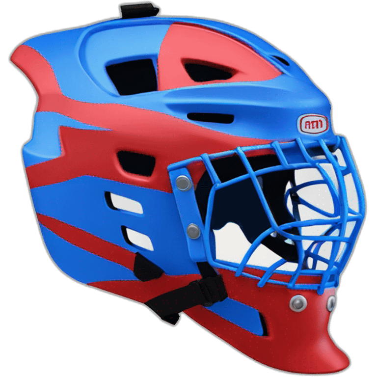 hockey goalkeeper's helmet painted blue and red side view emoji