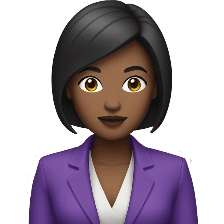 memoji, a woman with dark black buzz cut hair,  dark skin, wearing a purple blazer emoji