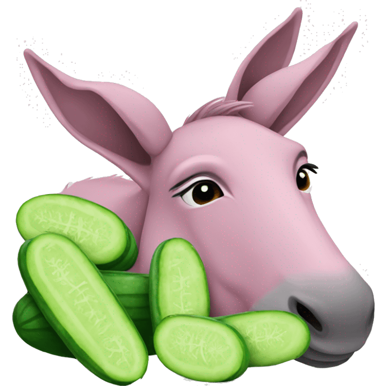 Pink donkey relaxing with cucumbers emoji