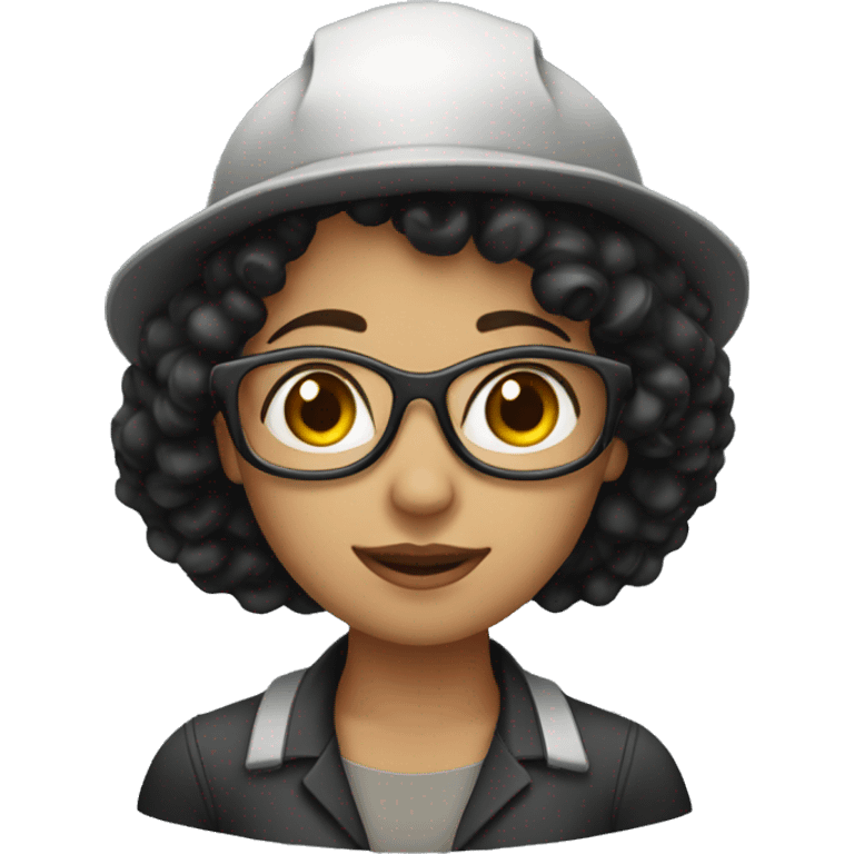 Engineer Woman with black curly hair and hat emoji