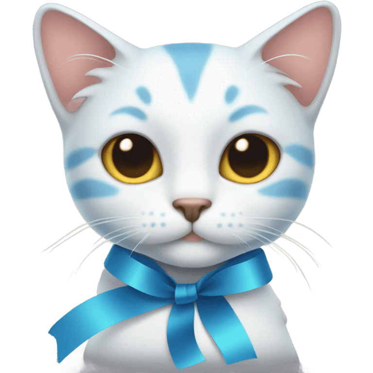 Cat with soft blue ribbon emoji