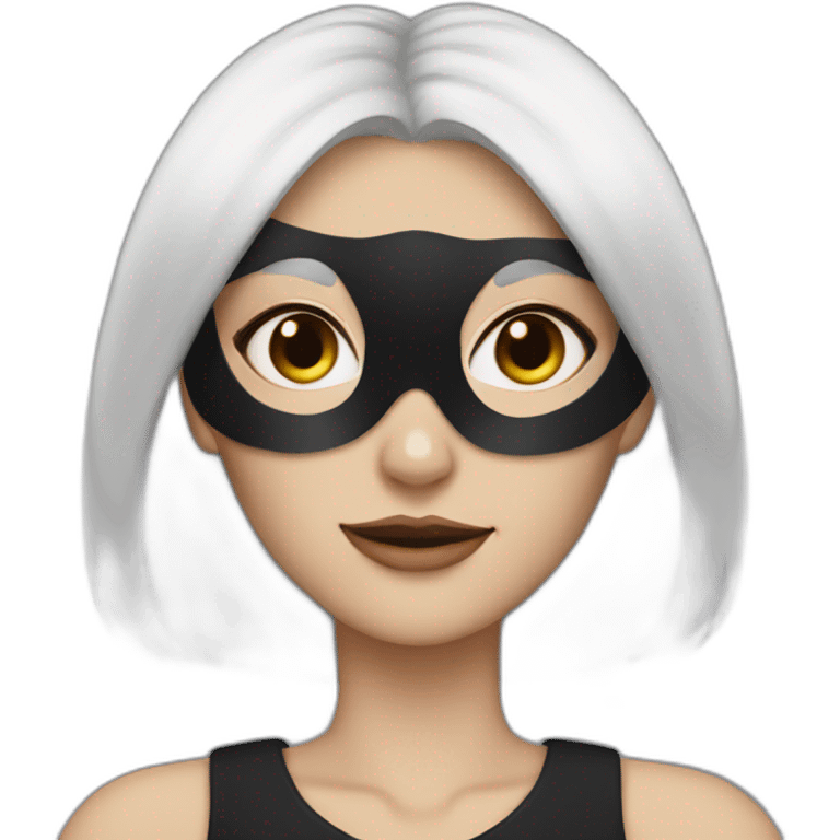 A woman with white hair and cat ears and a black mask around her eyes has white skin  emoji