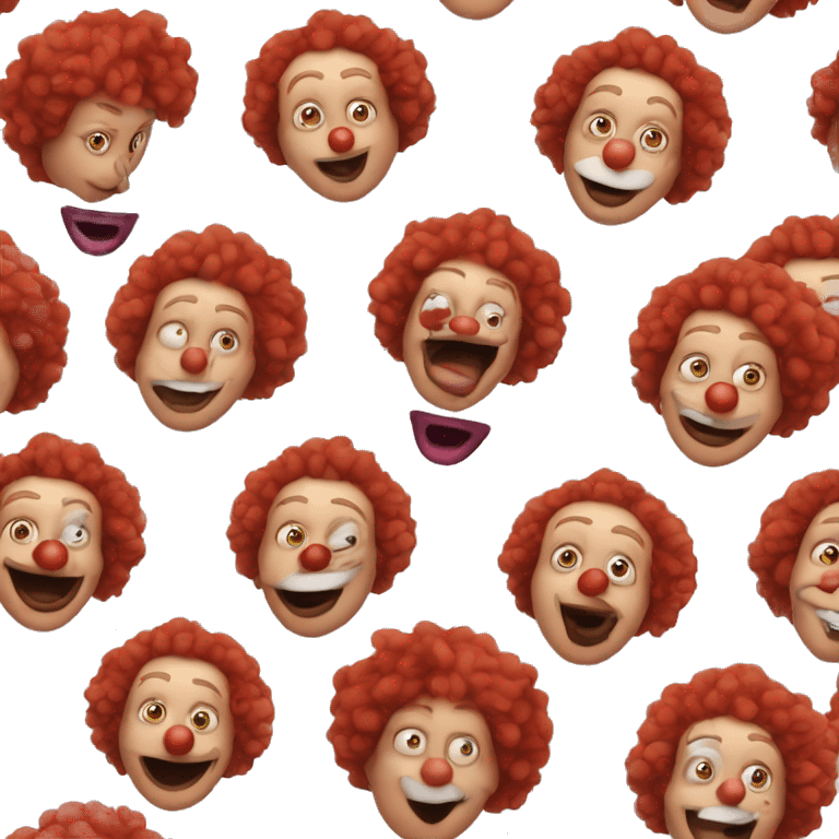 clown face, red nose, red curly hair emoji