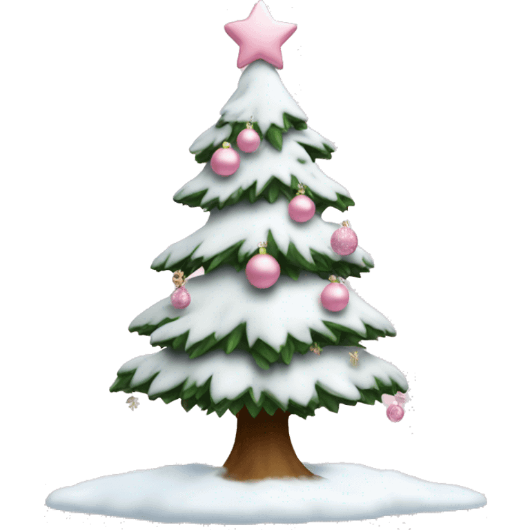 Chrismas tree with snow and baby pink ornaments  emoji