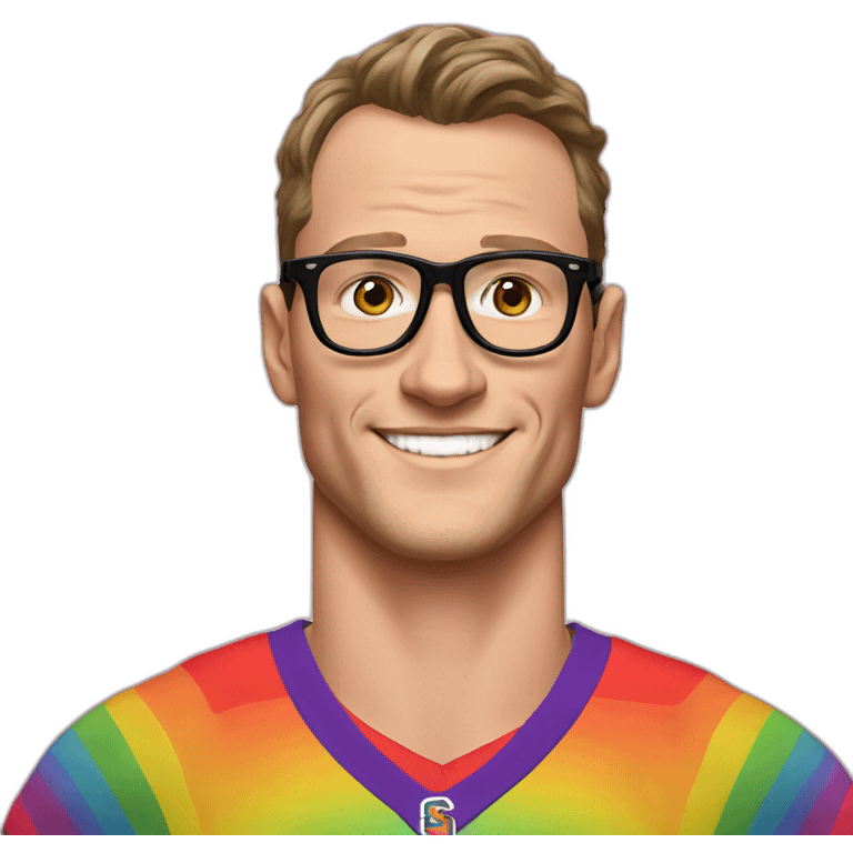 Jonathan Toews wearing glasses and rainbow clothes emoji