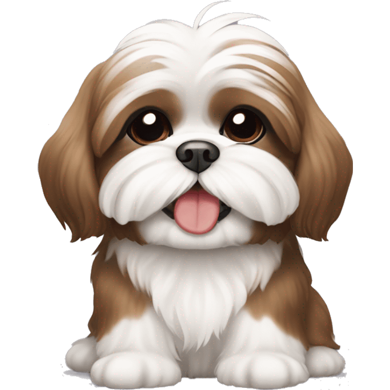 Brown and white shih tzu sitting and smiling  emoji