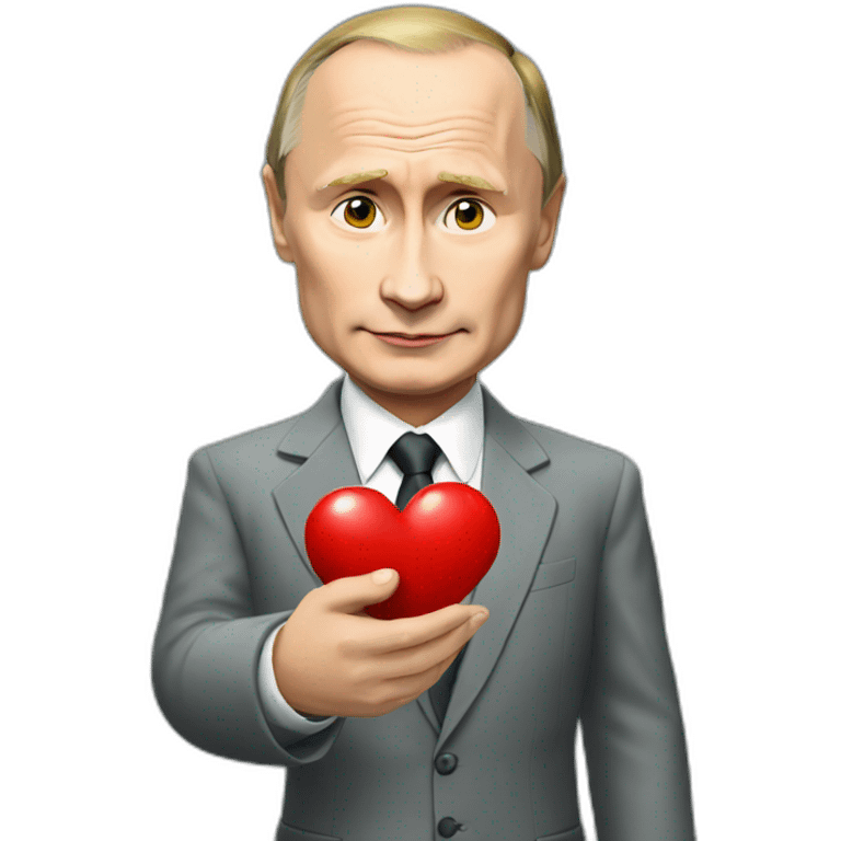 Vladimir Putin holds a heart in his hand emoji