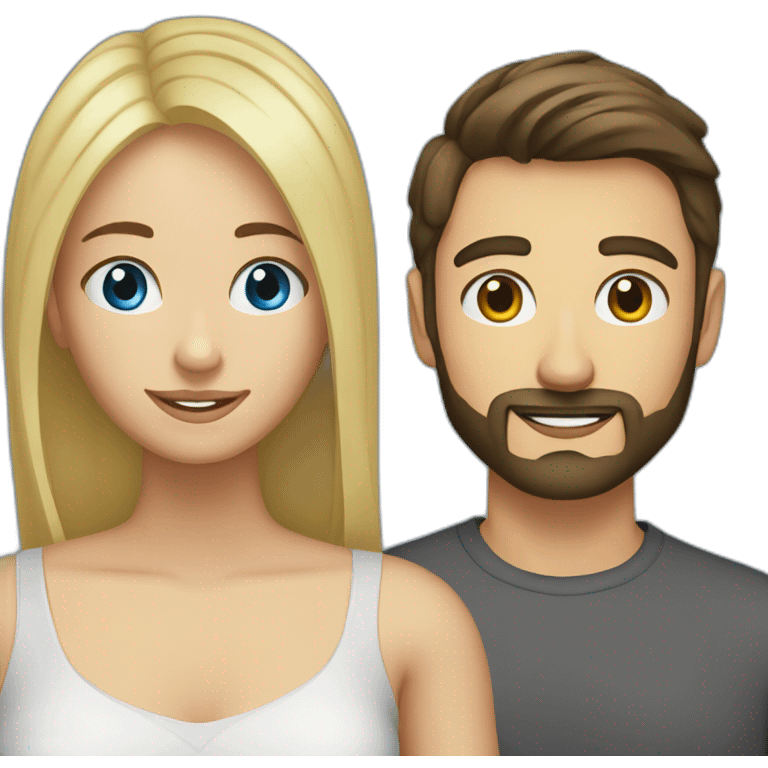 brunette 25 year old male with beard with blue eyed blonde 25 year old woman emoji