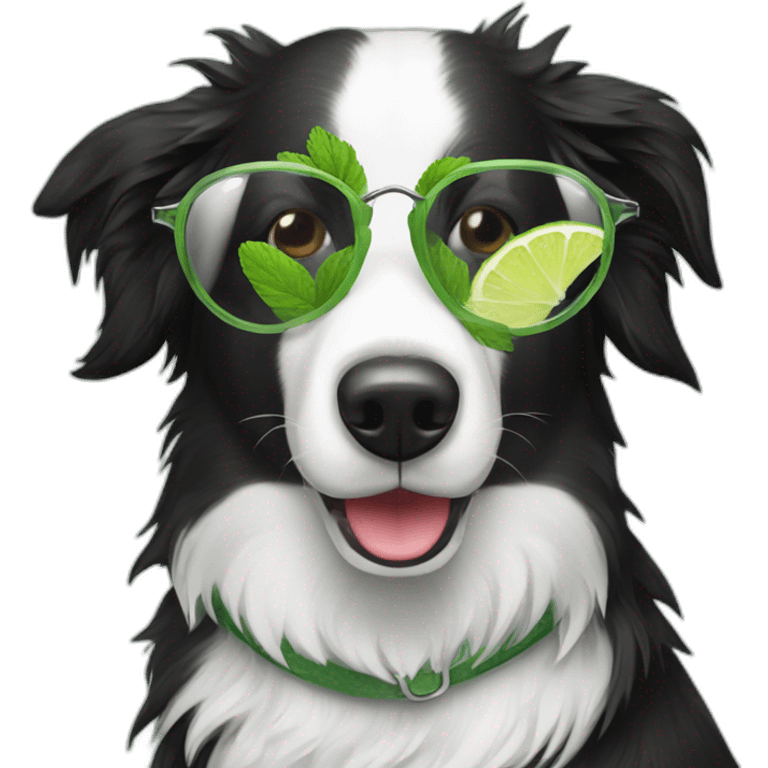 border collie with glasses drinking mojito emoji