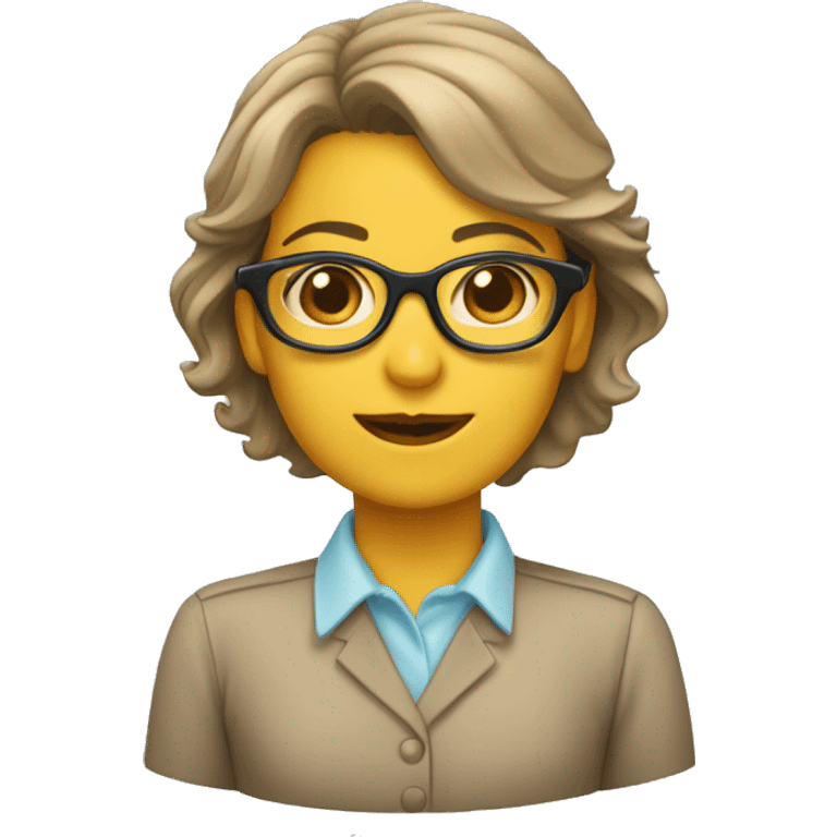 Profesora pelo castaño, gafas emoji