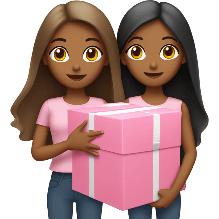 Two tan girls holding a pink long box  emoji