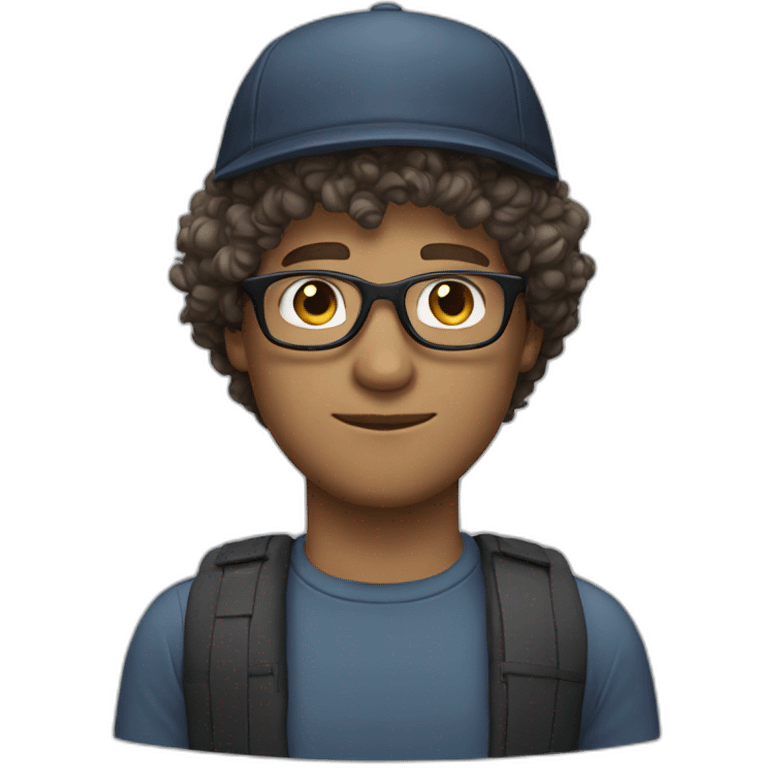 white man with curly hair, cap and glasses emoji