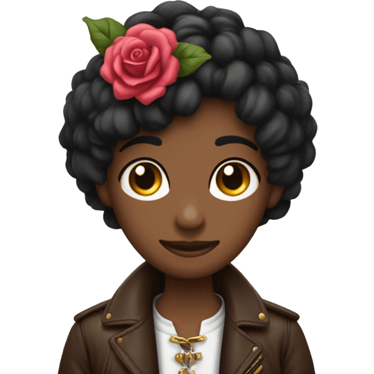 Quiero un emoji de una persona con un Pasamontañas negro que tiene el Contorno de los ojos rosas, lleva una chaqueta Azul vaquera y Un collar marrón claro y Tatuajes, también lleva guantes de cuero emoji