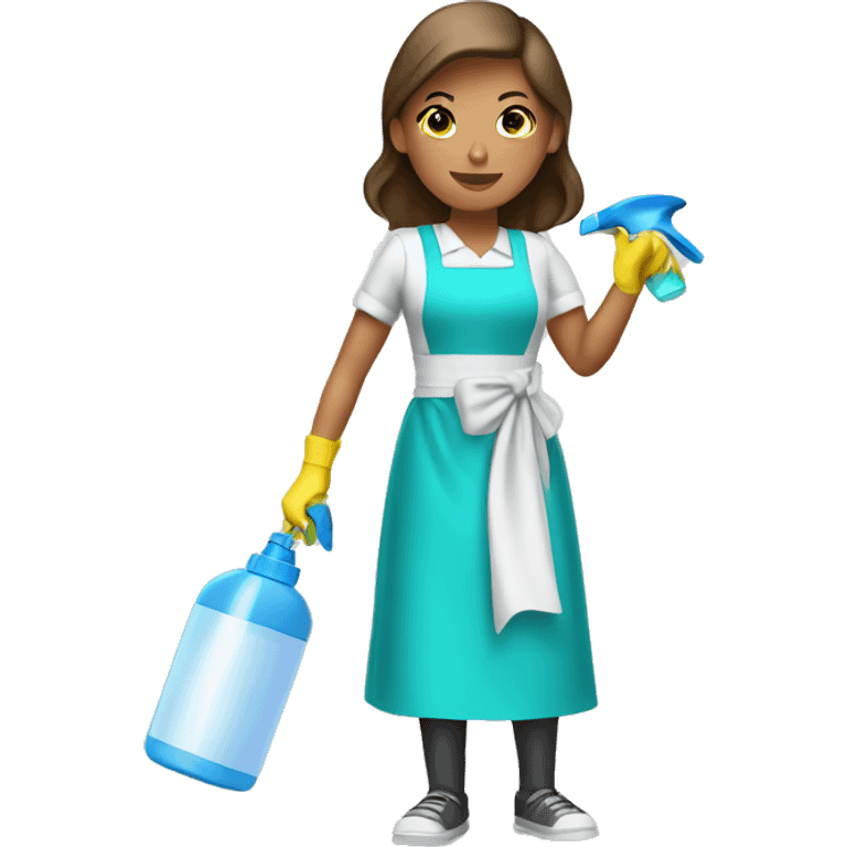 Cleaning maid light brunette with spray bottle cleaning emoji