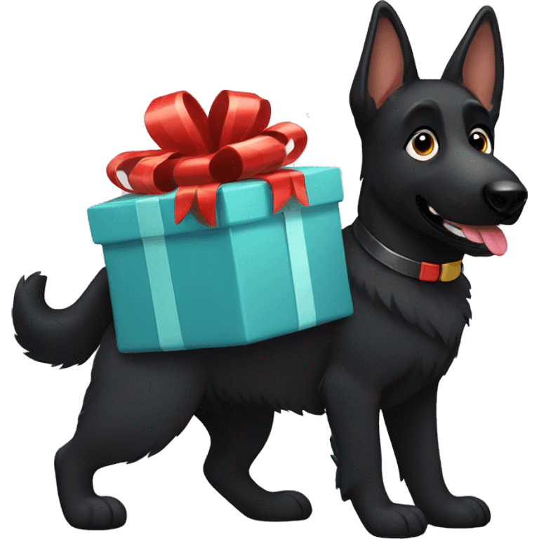 black german shepherd with present emoji