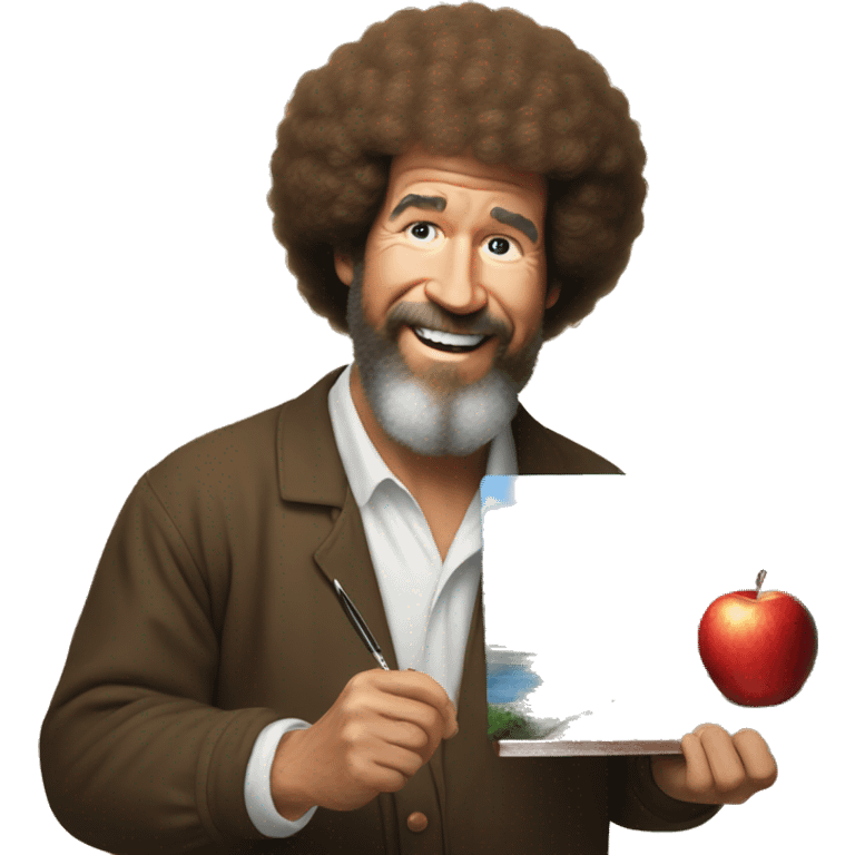 Bob Ross painting an apple emoji