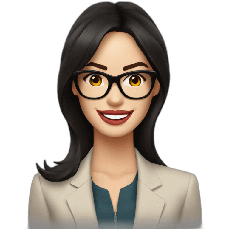 Megan Fox sonriente con lentes y blazer emoji