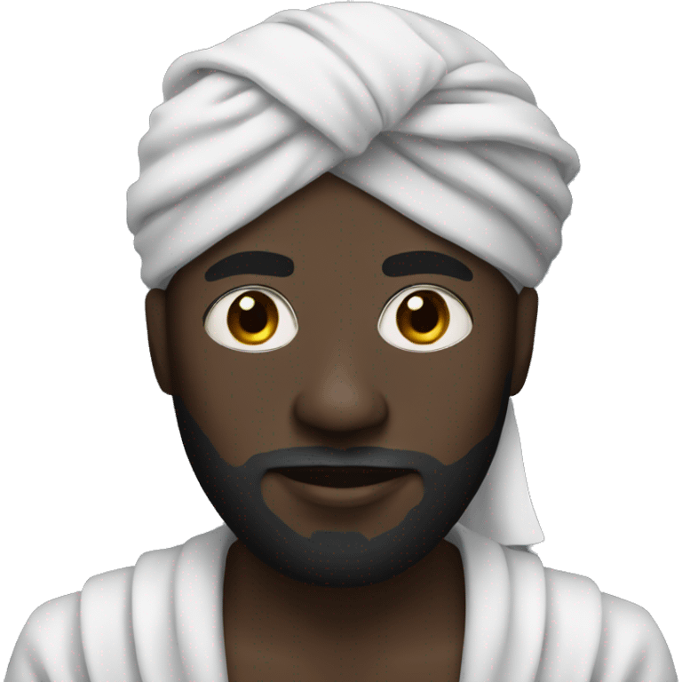 Black man with a turban wearing a robe and a black face mask emoji