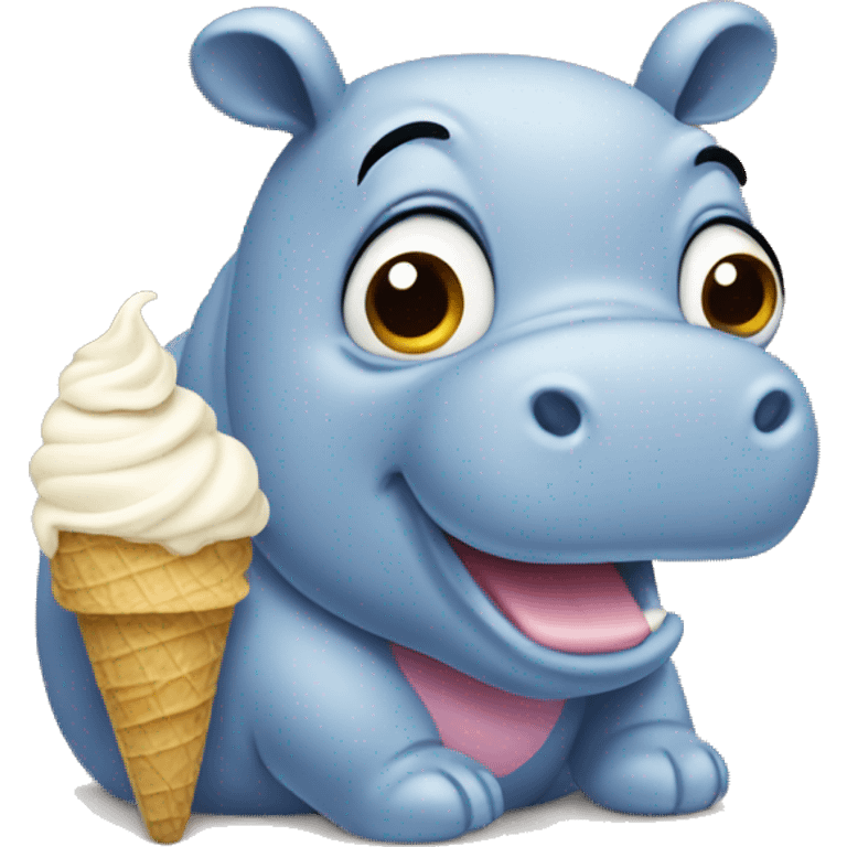 little hippo eats ice cream emoji