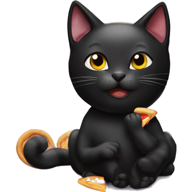 Black cat eating pizza emoji