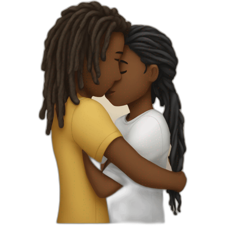 Black boy with dreads covering face kissing brown girl emoji