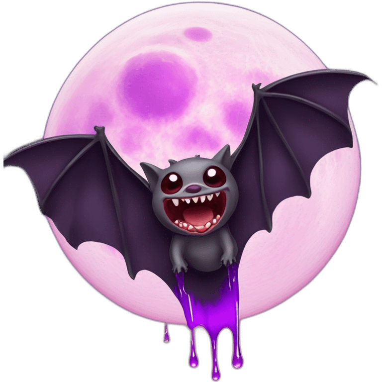 flying vampire bat in front of realistic full moon dripping purple slime from mouth emoji