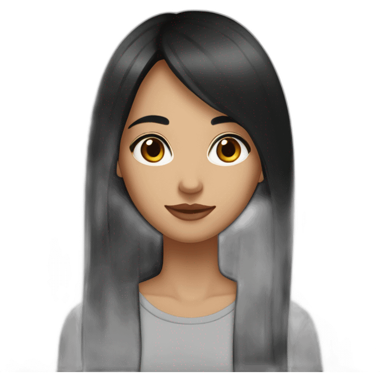 girl long straight black hair, brown eyes, medium nose, small painted mouth  emoji