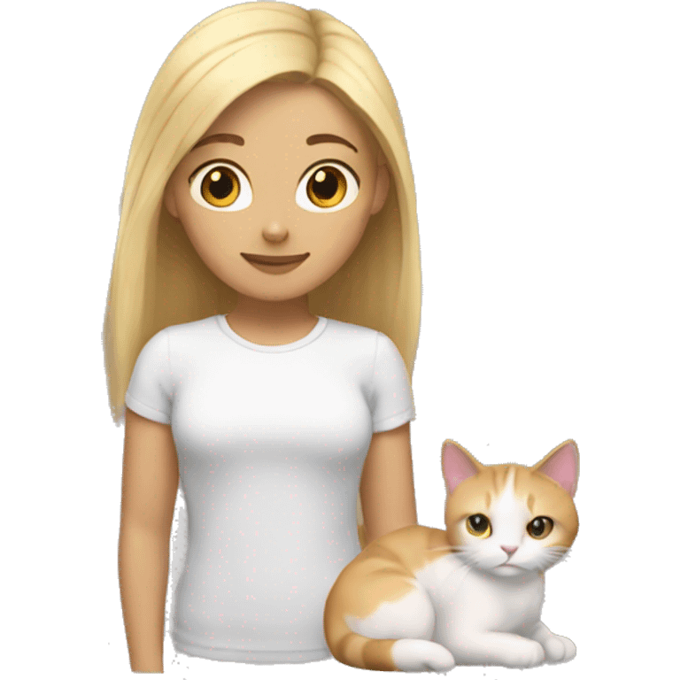 girl with brown roots and blonde hair with light cat with white paws  emoji