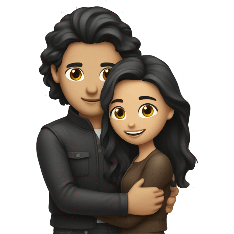 two lovers embracing, man with long dark hair emoji