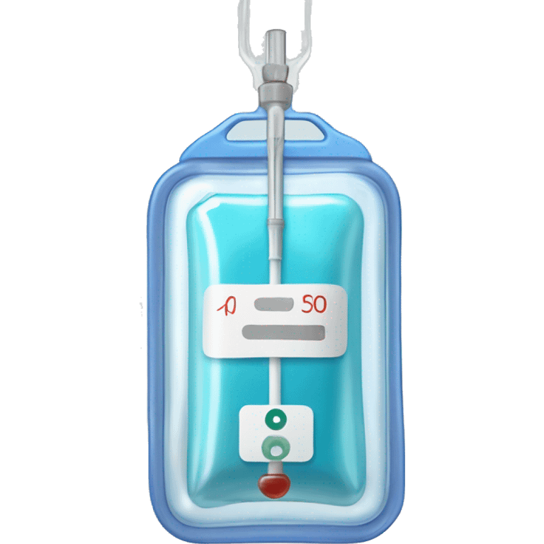 Rectangular transparent plastic iv bag filled with 500ml of fluid hanging on an iv pole in an intensive care unit  emoji