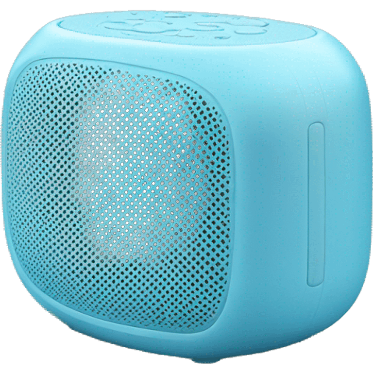 Realistic baby blue portable smart speaker isolated. emoji