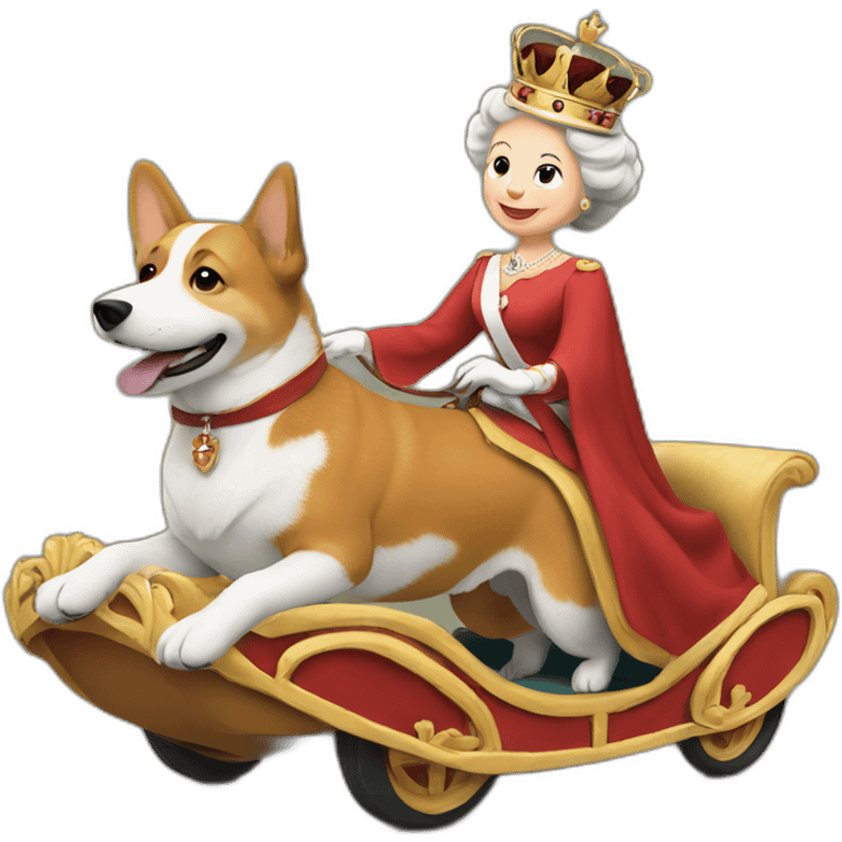 The queen riding a corgi emoji