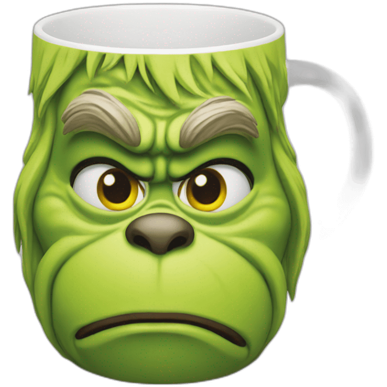 Grinch face shaped mug yellow eyes emoji