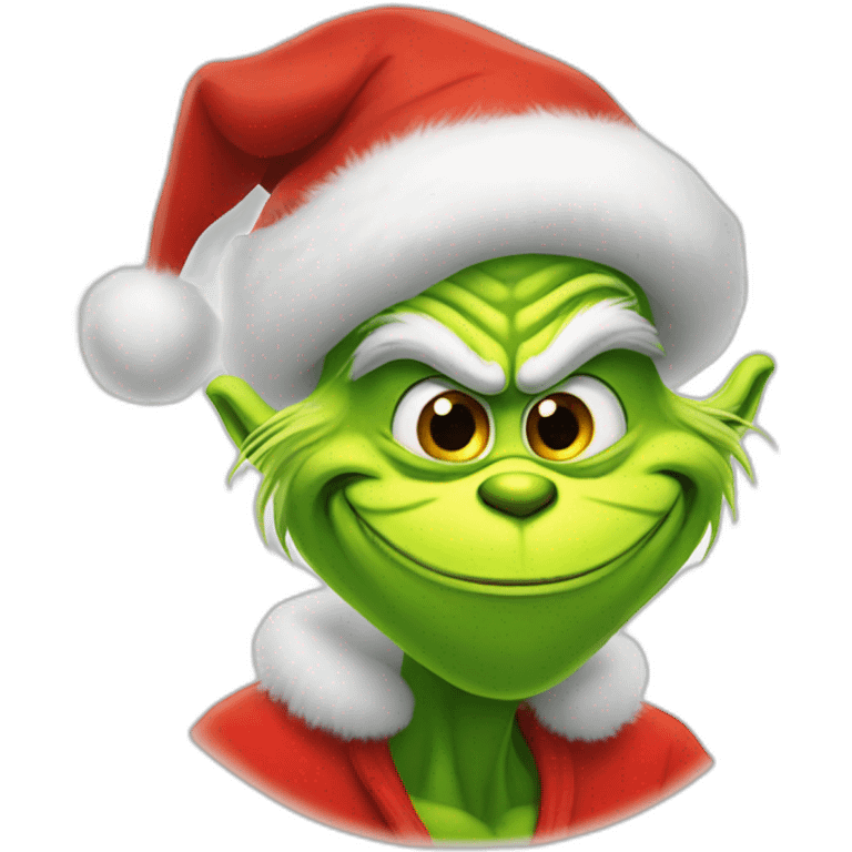 Grinch smiling with santa clause hat emoji