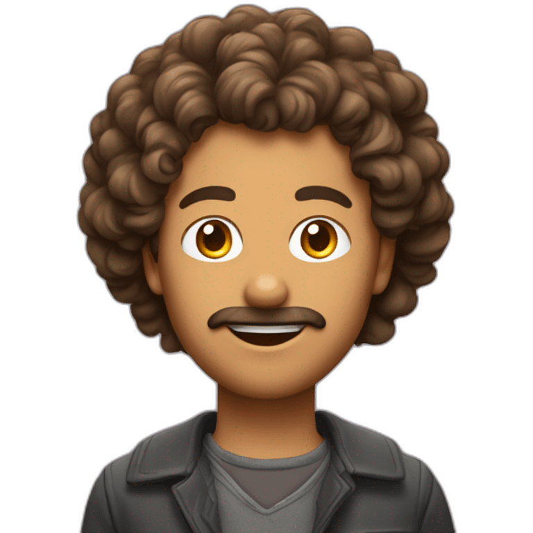 homme brun aux cheveux bouclés qui tombe sur le front emoji