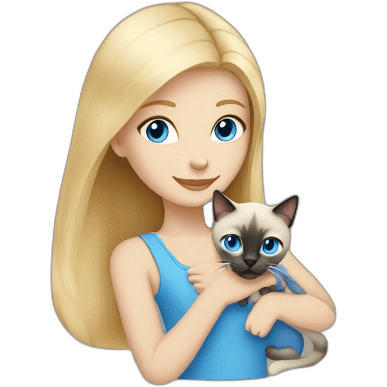 blonde girl with blue eyes petting a siamese cat emoji