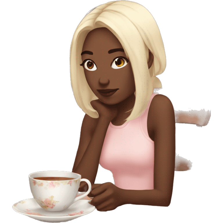 aesthetic girl chilling with her tea  emoji