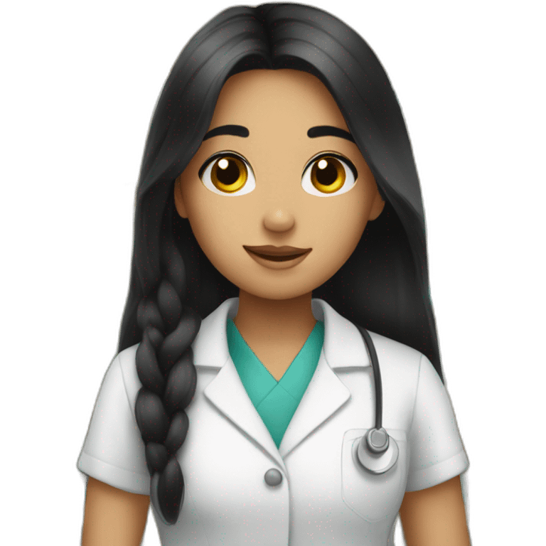 young girl with long black hair working in a pharmacy emoji