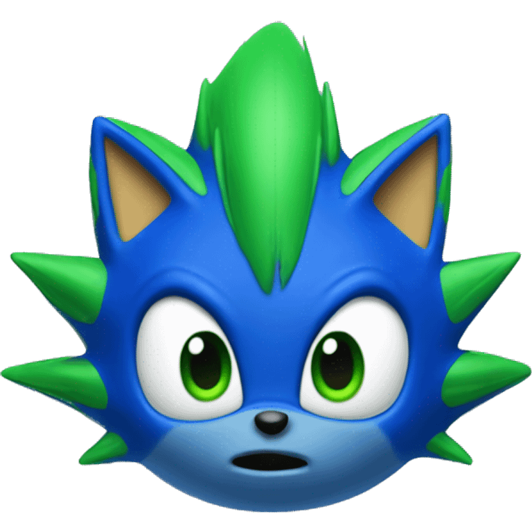 blue sonic the hedeghog with green lines on his spines and green eyes emoji