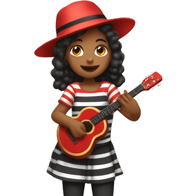 Girl Wearing a Stripped Black and Red Shirt, a Hat and Playing the Pandeiro emoji