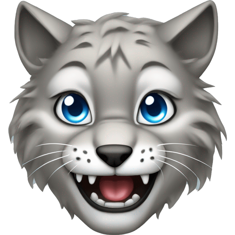 Grey lynx blue eyes growling with fangs emoji