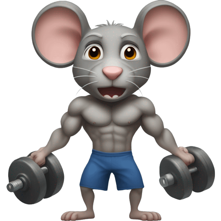 Create an emoji of a rat person lifting weights with a determined expression. Make it look like a true gym enthusiast. emoji