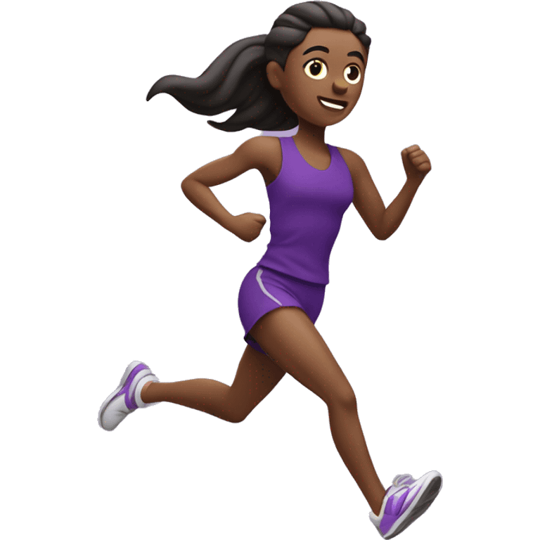 Runner emoji in purple sportswear, mid-stride, energetic and determined expression. emoji