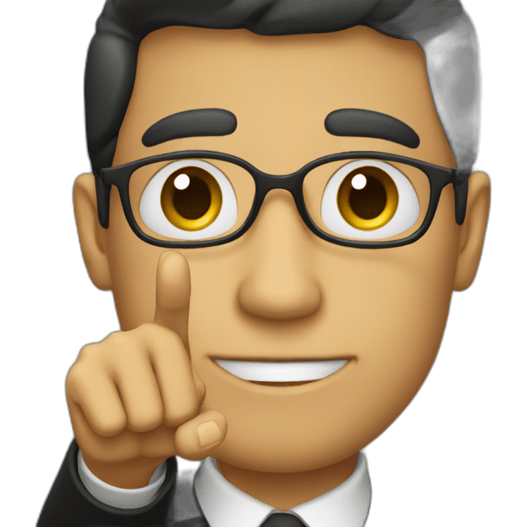 A teacher in black suit pointing finger up emoji