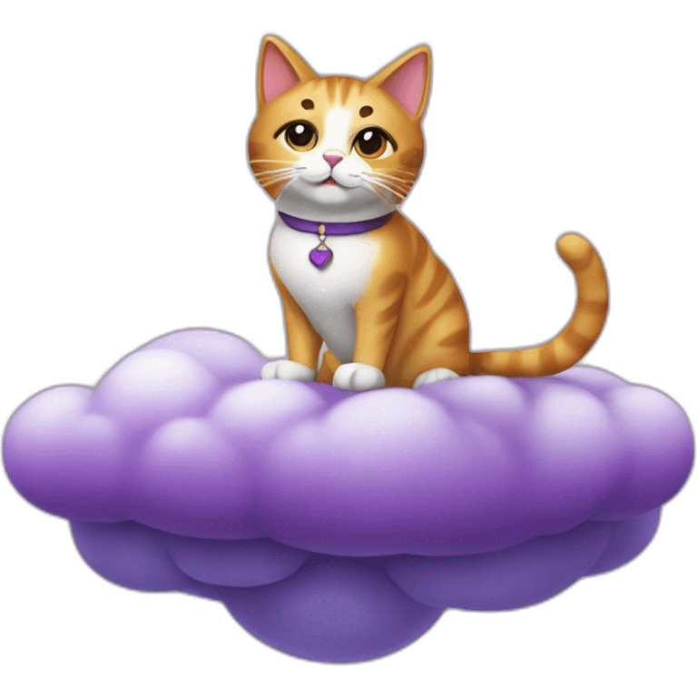 cat secretary sitting on top of the purple cloud emoji