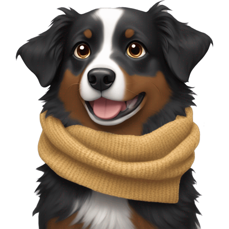 Small black australian shepherd dog wearing a knit scarf emoji