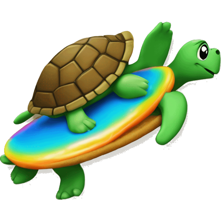 A turtle surfing on a gram cracker but the water is skittles  emoji